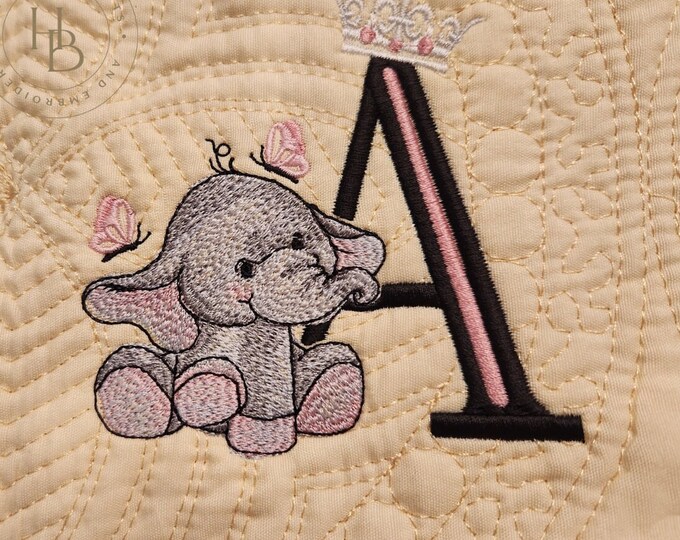 Custom Baby Quilt Little Ellie Single monogram quilt blanket elephant
