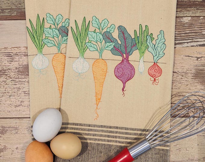 Personalized - Custom Towels - Garden Roots Veggies,  Embroidered