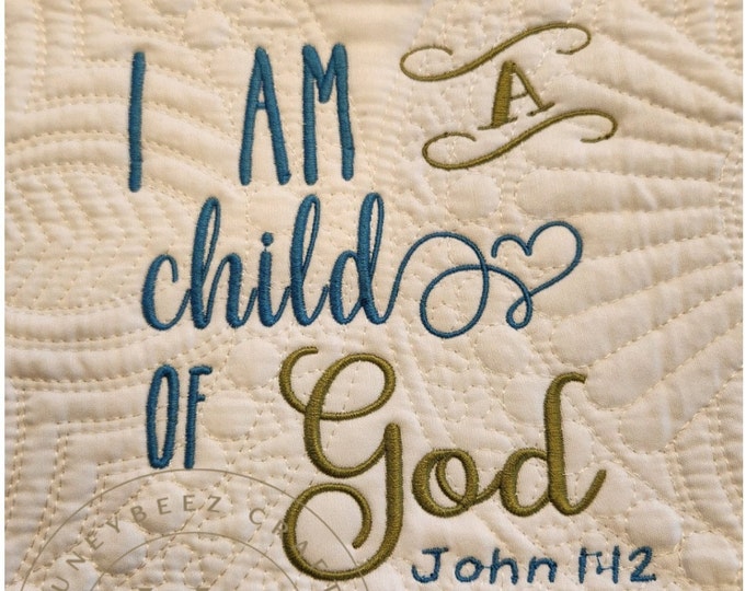 Custom Embroidered Baby Quilt: Cotton Heirloom Blanket, Child Of God