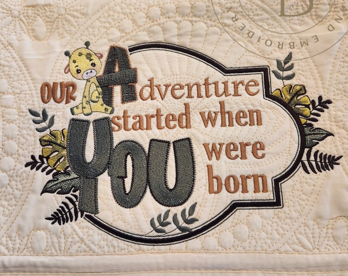 Personalized Safari Baby Quilt: Embroidered Cotton Heirloom Blanket