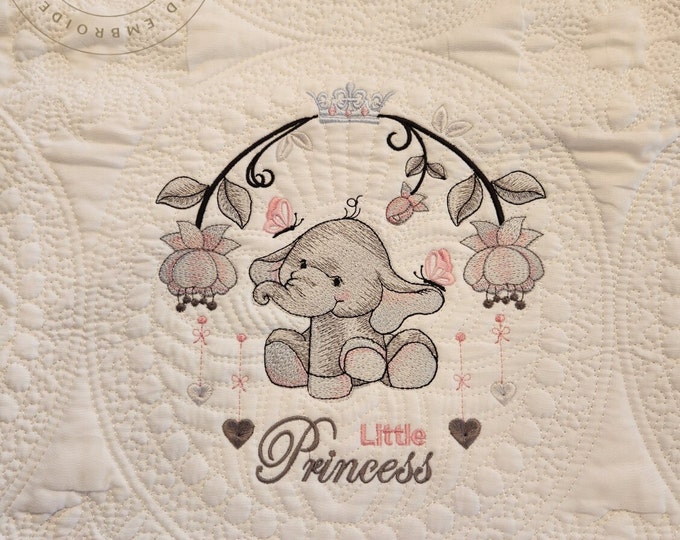Custom Baby Quilt Little Princess Elle elephant baby quilt blanket- Baby Gift - Newborn- Personalized - Embroidered - Nursery - Baby Shower
