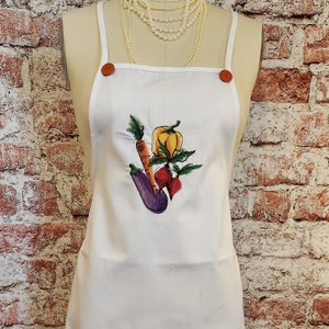 Embroidered - Apron - Adult Apron - Painterly Veggie- Baking- Crafts - Gifts -Custom- Chef
