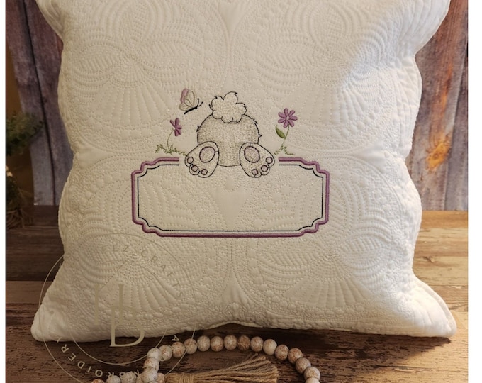 Personalized, Bunny Butt Name Frame quilted baby pillow sham