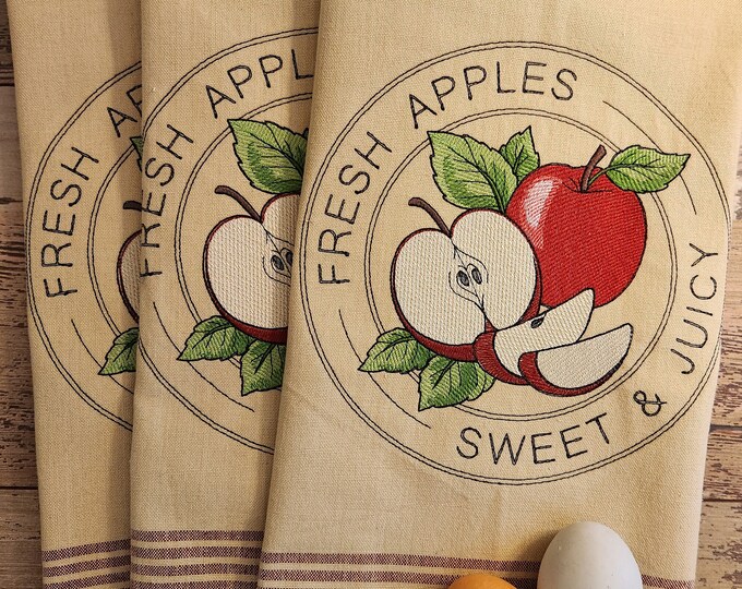Personalized - Custom Towels - Apple Stamp Kitchen Towels