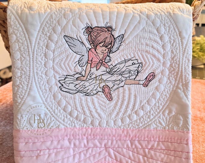 Personalized Baby Quilt: Ballet Girl Design, Embroidered Cotton Heirloom