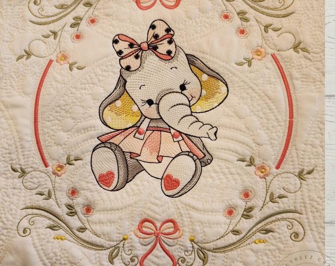 Personalized Baby Girl Elephant Quilt: Embroidered Cotton Nursery Decor