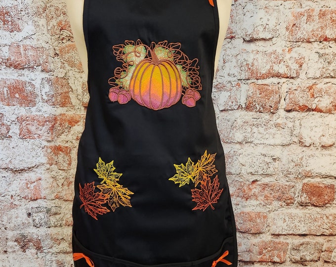 Embroidered - Apron - Adult Apron - Autumn Harvest Leaves- Baking- Crafts - Gifts -Custom- Chef