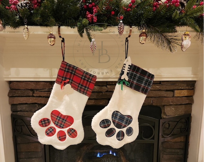 Pet Christmas Stocking: Plaid Paw Print Keepsake