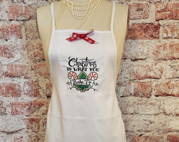 Embroidered Christmas Baking Apron: Adult Chef Gift