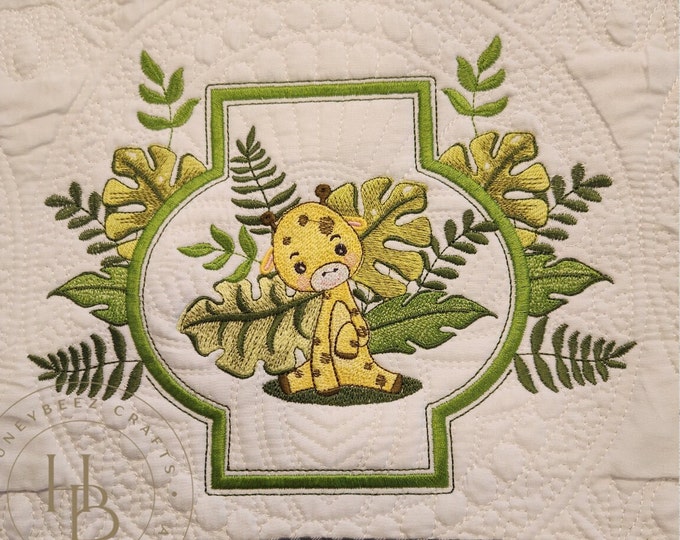 Personalized - Custom  - Baby Quilt  - Safari Adventure Baby Giraffe - Embroidered
