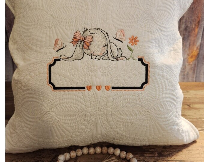 Personalized, Napping Bunny Name Frame quilted baby pillow sham