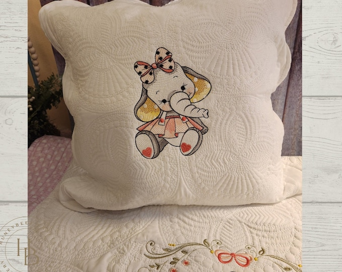 Personalized, Baby Girl Elephant quilted baby pillow sham
