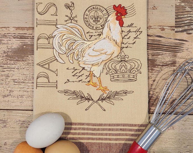 Personalized - Custom Towels - French Farmhouse Chicken- Embroidered