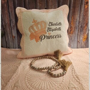 Custom, Princes Crown Pillow, Personalized quilted pillow sham, Embroidered, Baby Gift, Nursery, pillow Sham, Newborn