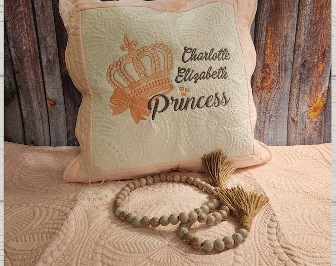 Personalized Princess Crown Pillow Sham: Embroidered Quilted Nursery Decor