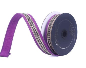 Farrisilk Purple Wired Ribbon 1 Inch Glamourween 5 Yards-HR062-27