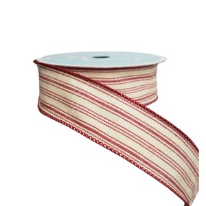 RGA187524-1.5 inch Ticking Stripe Ribbon - Red/Beige - Vintage-Inspired Charm for Wreathmaking, Crafts, and Decor
