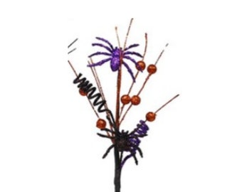 HH1166-S-20"H Halloween Spider Pick-Purple/Orange/Black,Halloween Wreath attachment,Halloween picks for wreaths,Halloween decorations