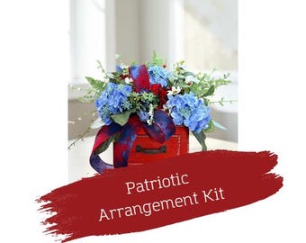 Patriotic Arrangement DIY Kit, Red White Blue Floral Kit, Americana Centerpiece Kit, Summer Decor Craft Kit with Ribbon-2124-KIT