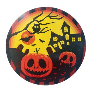 TCT1398-11.75 "Round Metal Halloween Pumpkin Sign,Fall Wreath Sign,Spooky Halloween Haunted House Sign,Halloween wreath sign,wreath attach