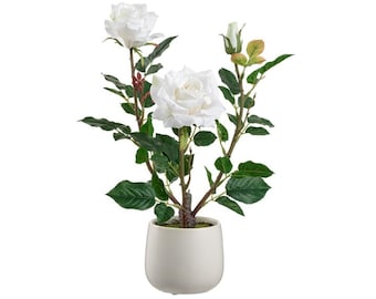 Artificial Rose Arrangement In a Ceramic Vase I Premade Floral Arrangement for Centerpieces I Small Home Decor Gift for New Homeowner