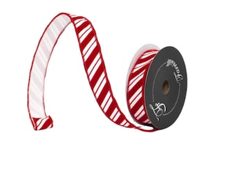Premium Farrisilk 1" Red White Candy Cane Stripe Wired Ribbon-RS316-02