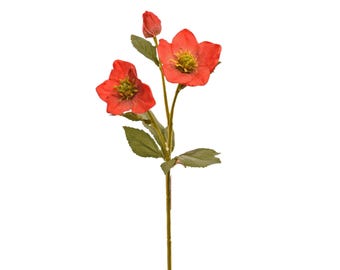 Artificial Red Helleborus 16 Inch, Faux Spring Flower for Wreaths, Arrangements and Home Decor-PS1142