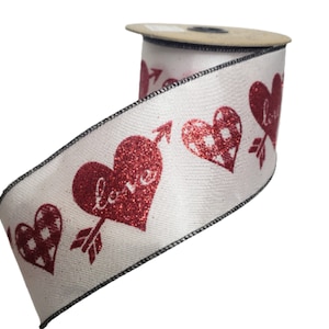 DS88-3375 2.5&quot;x10YDs D Stevens Satin, Red &quot;Love&quot;Hearts Valentine&#39;s Day Wired Ribbon,Wreath supplies,Valentine&#39;s Day ribbon,Designer ribbon