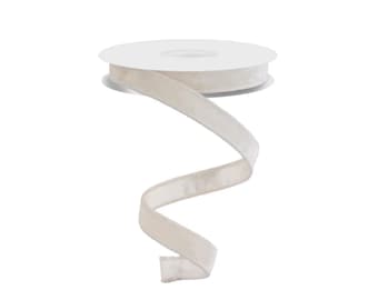 Cinta de terciopelo crema con alambre de 2,2 cm x 9,5 m / Terciopelo de lujo con reverso de satén / Elegante lazo y corona navideña - RGE7658A1