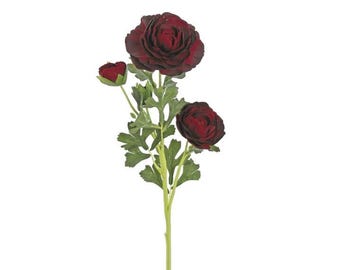 Jumbo Burgundy Ranunculus Stem - Faux Florals with 3 Blooms - 26 Inch-L723-BUR