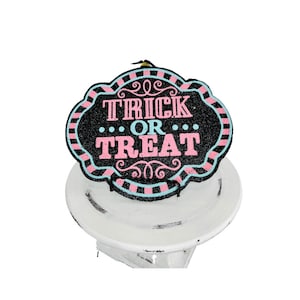Spooky Delight: Pink/Mint/Black Halloween Trick or Treat Foam Sign-56596MIPK
