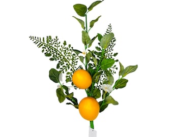 EC8265-24H "Espray de limón de vegetación mixta artificial, limones artificiales, suministros de corona, suministros florales, spray de limón falso, suministros de corona de limón