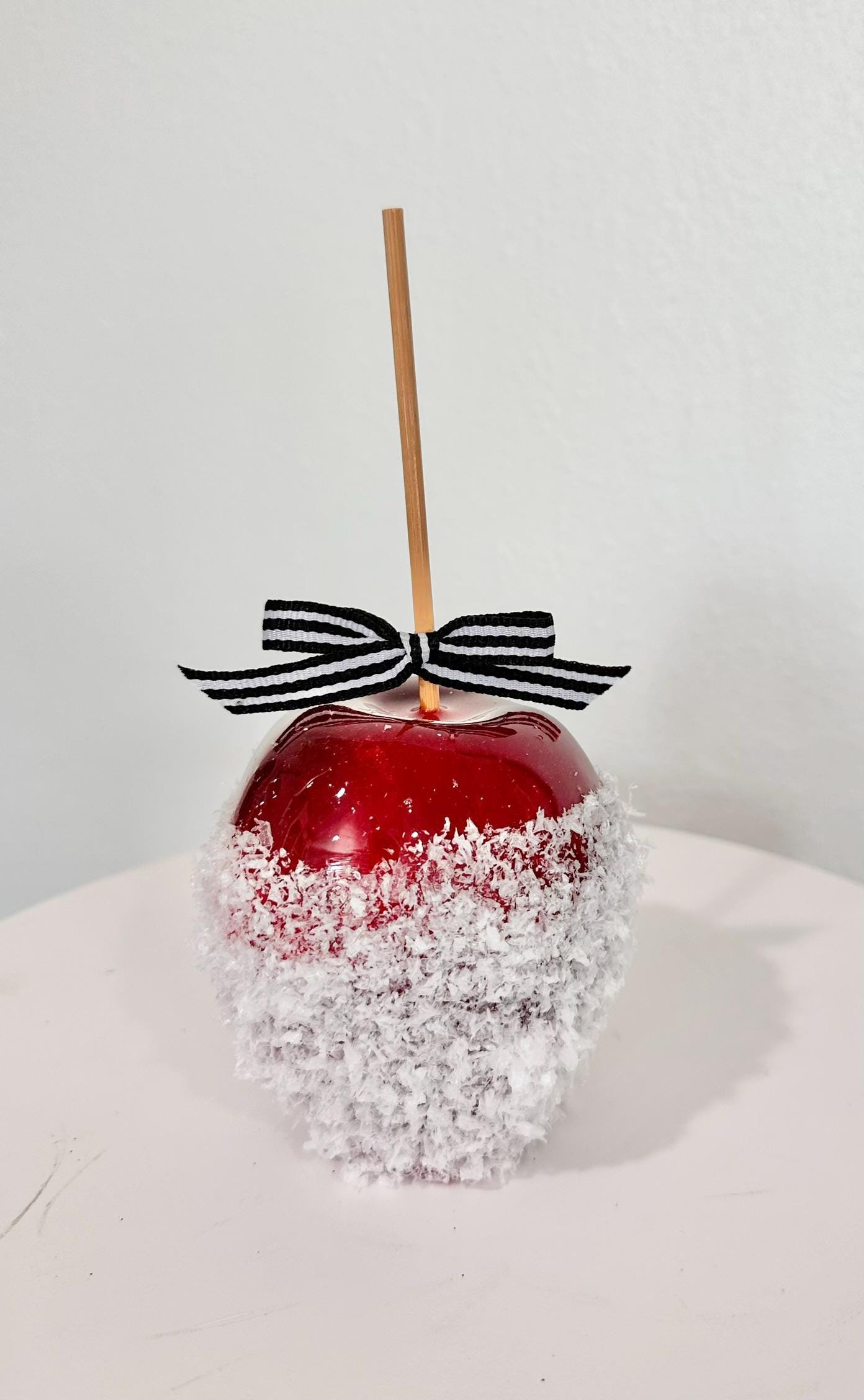 Winter Faux Snowy Red Candy Apple | 7" Non-edible Decorative Holiday ...