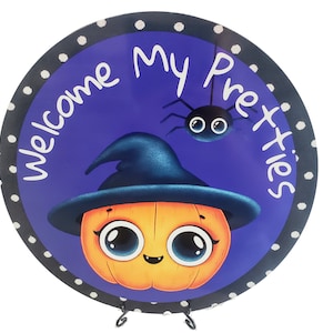 Halloween Wreath sign,Halloween wreath attachment,Round pumpkin witch sign,Cute Halloween sign,TCT1403-11.75" Round Metal Sign
