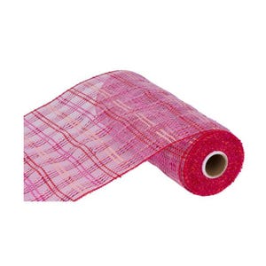 Hot Pink & Red Plaid Deco Mesh 10&quot;x10yd | Vertical Foil Mesh Roll | Valentine’s, Summer Wreaths and Craft Supplies-RE136866