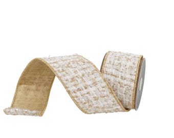 Cozy Chalet Ivory Tweed Ribbon - Farrisilk Designer Ribbon - 2.5 Inch-RC108-62