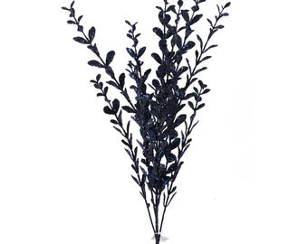 May include: A black glitter spray of artificial foliage, perfect for adding a touch of sparkle to your home decor.