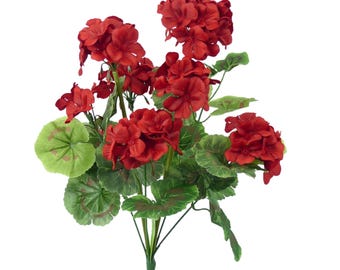 Artificial Red Geranium Bush 17 Inch, Faux Red Flower Bush, Summer Floral Stem for Wreaths, Pots and Arrangements-35043RD