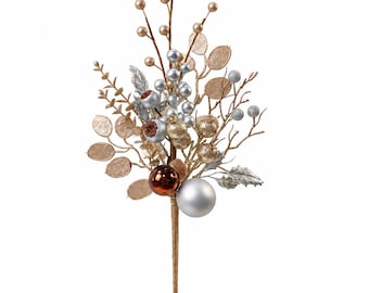 18" Champagne Gold Silver Ornament Berry Spray - Christmas Mantel Pick-32279