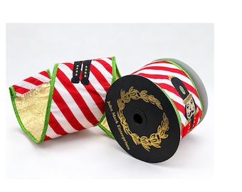 Premium John Mark Nutcracker Print Metallic Ribbon - Red White Stripe Wired Ribbon - 4 Inch-JME-WN25-078-MULTI-4