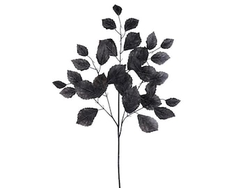 Black Rose Leaf Spray — Halloween Wreath Supply, Gothic Floral Greenery, Dark Arrangement Stem, 28 Inch-FG663302
