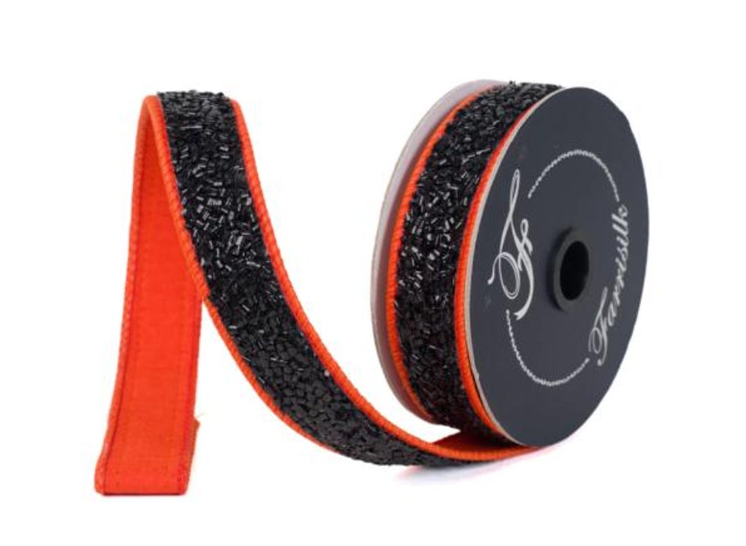 Party Ribbon Fuzz 1” X 10YD Farrisilk Orange and Black Halloween Wired Ribbon – Creepy ...
