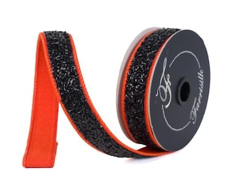 Cinta de alambre Farrisilk naranja y negra para Halloween, 1 pulgada x 10 yardas. Adorno de pelusa espeluznante para coronas, lazos, decoración espeluznante y proyectos de manualidades - HR036-87