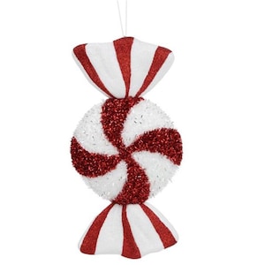 Red & White Striped Candy Ornament 11&quot; | Faux Peppermint Christmas Decoration | Foam Sweet Treat Tree Ornament-XJ448537