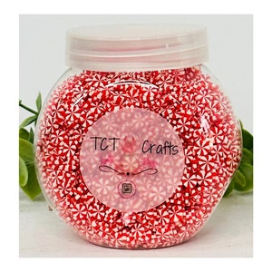 150g 5mm Red/White Peppermint Polymer Clay Sprinkle Mix - Perfect for Fake Bakes, Clay Art, Slime - Festive, Joyful, and Playful