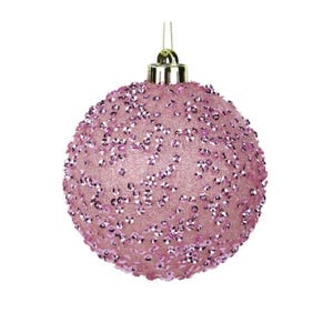 Pale Pink Glitter Ornament 120MM | Sequin Christmas Ball | Shatterproof Holiday Tree Decoration | Elegant Christmas Decor-XY8816AY