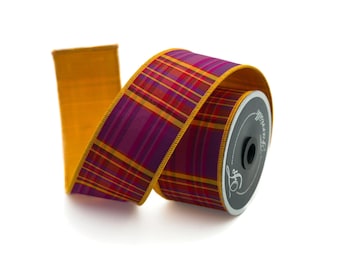 Farrisilk Orange Purple Plaid Wired Ribbon 2.5 Inch 10 Yards-RK402-27