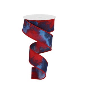 Watercolor Red White Blue Ribbon I 1.5x10yd Patriotic Wired Ribbon I 4th of July Crafts, Bows, Wreaths, DIY Decor, USA-RGB1013A1