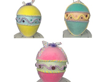 Large 10" Pastel Foam Velvet Easter Egg - Choose Pink, Yellow, or Mint Green - Styrofoam Hanging Decor - Easter Wreath Attachment (MT26010)