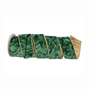 2.5&quot;x5 Yard Crushed Velvet Regency Ribbon – Green with Gold Trim | TCT Crafts | Designer Christmas Craft Ribbon